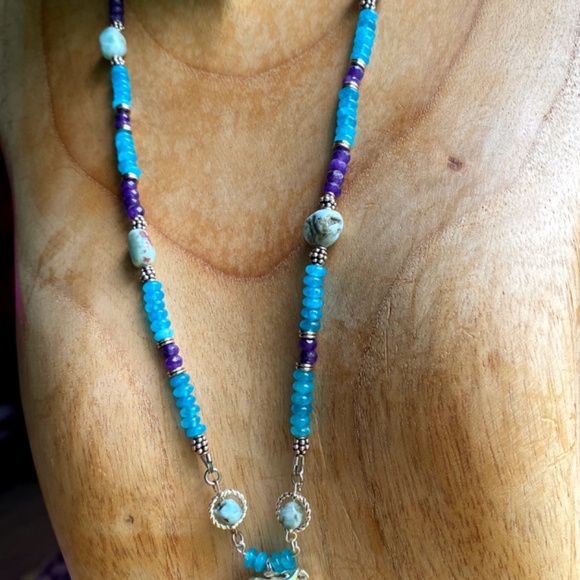 Genuine Larimar with Chalcedony Gemstone Necklace - Picture 10 of 10